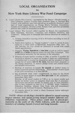 Local Organization for New York State Library War Fund Campaign