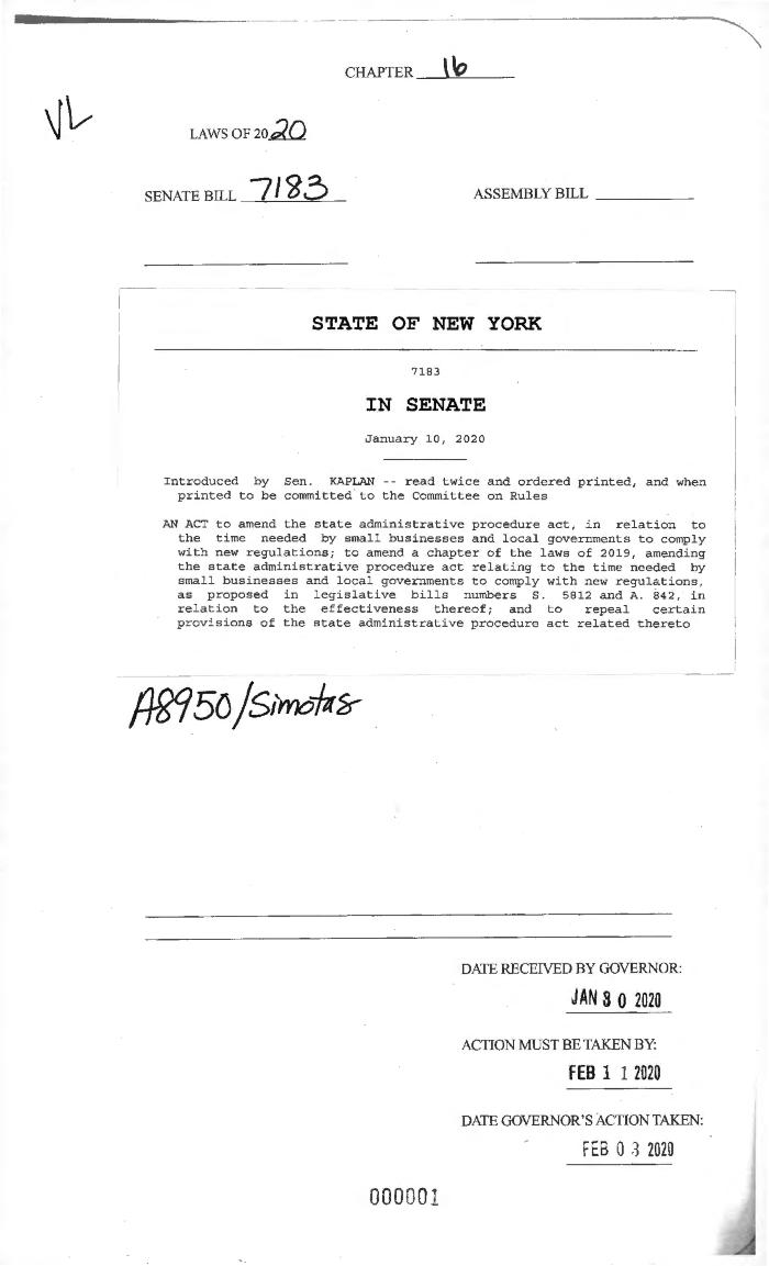 NYS Bill and Veto Jackets: 2020, Chapter 16