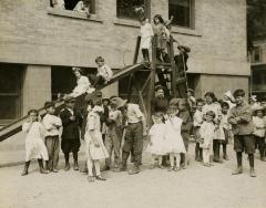 Playground apparatus in use. Schenectady School Playground