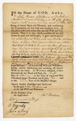Probated will of John Hudson, 1783