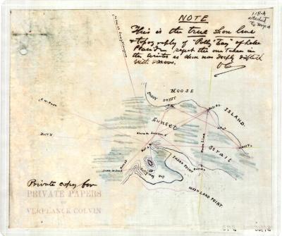 Map of a Portion of Lake Placid showing Pollywog Bay, Index Point, and Sunset Strait