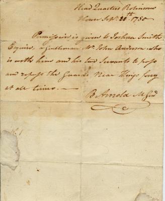 Pass for Joshua Smith and John Anderson, 1780