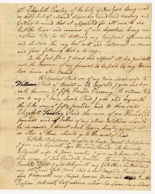 Probated will of Elizabeth Peasley, 1783