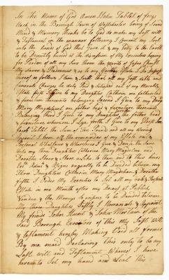 Probated will of John George Tablet, 1783