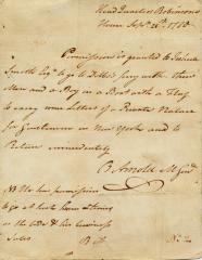 Pass for Joshua Smith, 1780, side 1 of 2