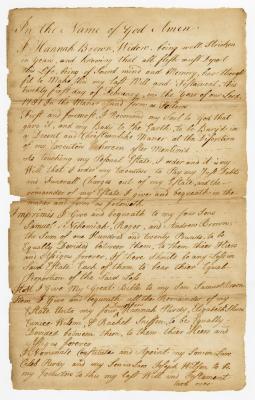 Probated will of Hannah Brown, 1784