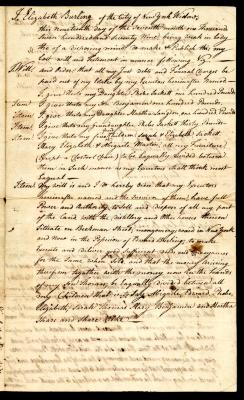 Probated will of Elizabeth Burling, 1784