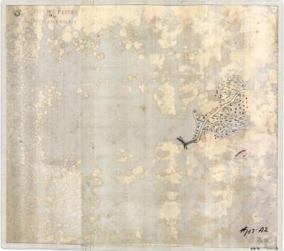 Map showing marshland and trees, with numbered points along an unnamed river, and the trail to Burnham