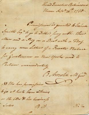 Pass for Joshua Smith, 1780, side 1 of 2