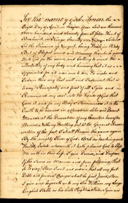 Probated will of John Hunt, 1784