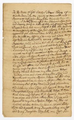 Probated will of Thomas Hedges, 1784