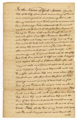 Probated will of Cornelia Kip, 1784