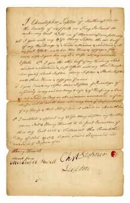 Probated will of Christopher Lupton, 1784