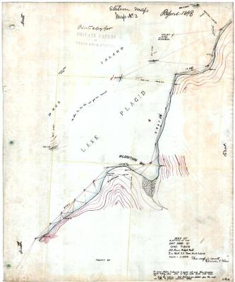 Map of a portion of the East shore of Lake Placid, north east from Pulpit Rock to a point south east from Hawk Island