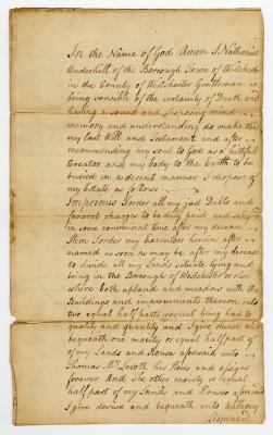 Probated will of Nathaniel Underhill, 1784