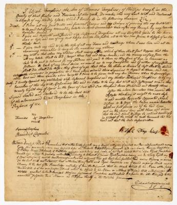Probated will of Elijah Tompkins, 1784