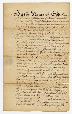 Probated will of Elizabeth Williams, 1784