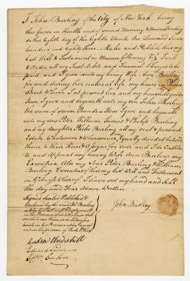 Probated will of John Burling, 1785