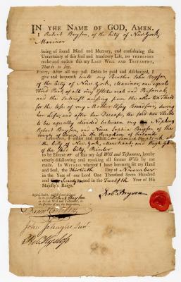 Probated will of Robert Bryson, 1785