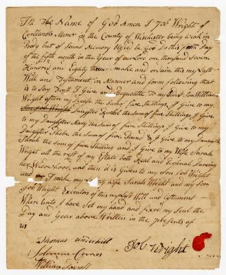 Probated will of Job Wright, 1784
