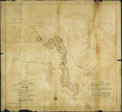 Map Showing the Closure of the Lines Run by Transit for the Determination of the Southeasterly Corner of the County of Franklin in the Line of Essex at the Preston Ponds