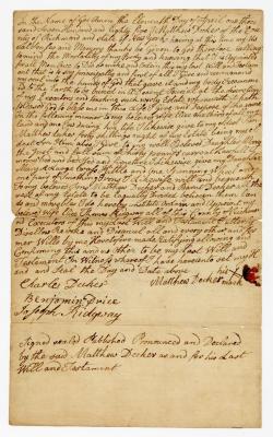 Probated will of Matthew Decker, 1785