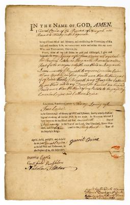 Probated will of Garrit Cosine, 1785