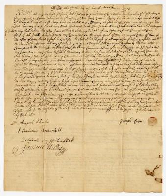 Probated will of Joseph Cooper, 1785