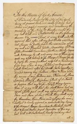 Probated will of Friderich Rüger, 1785