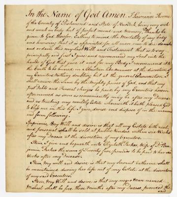 Probated will of Lawrance Roome, 1785