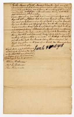 Probated will of Lena Van Dyke, 1785