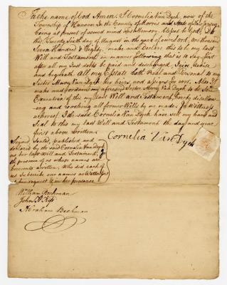 Probated will of Cornelia Van Dyck, 1785