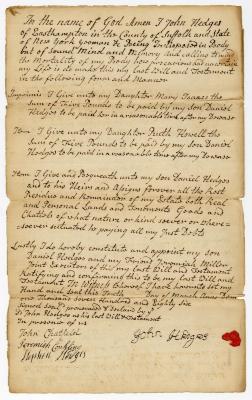Probated will of John Hedges, 1786