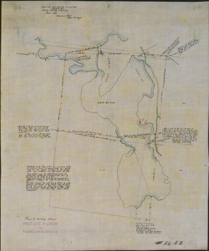 Map of Lot No. 220, T[ownshi]p No. 10, O.M.T. [Old Military Tract] Showing Property Adjoining [and Southern Portion of Loon Lake]