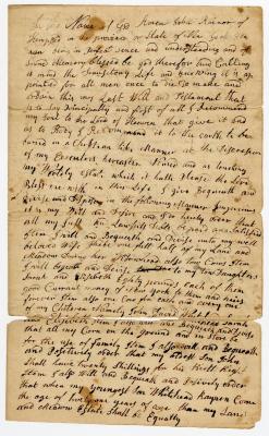Probated will of John Raner, 1786