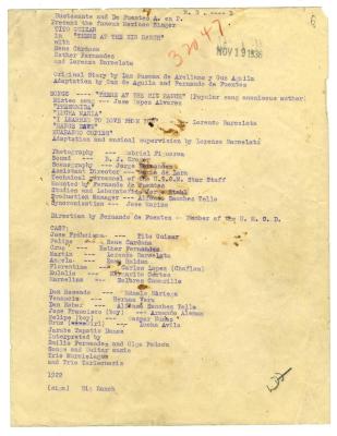 Film script (English), "Allá En El Rancho Grande," 1936
