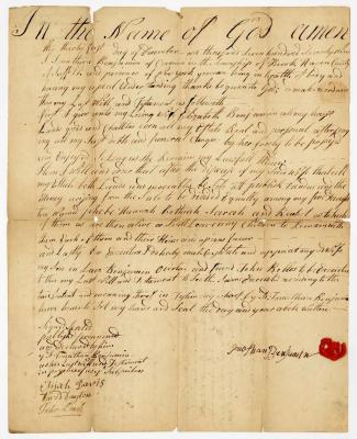 Probated will of Jonathan Benjamin, 1787