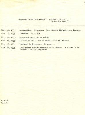 Contents of Case File #28934, "Chucho el Roto" ("Chucho the Dandy")