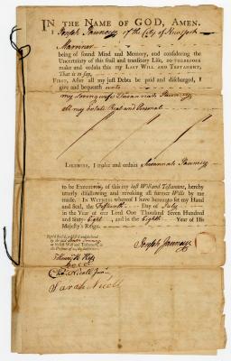 Probated will of Joseph Jaunery, 1787