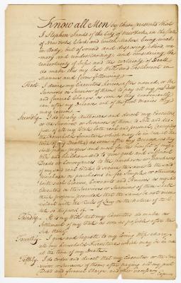 Probated will of Stephen Sands, 1787