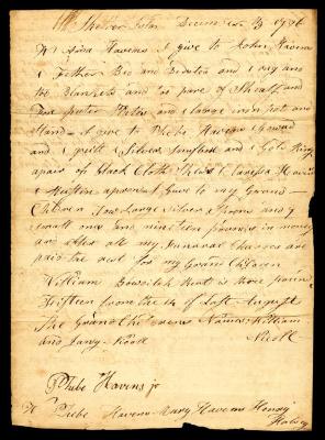 Probated will of Amy Havens, 1787
