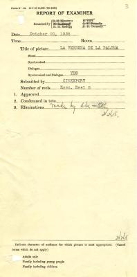 Report of examiner, "La Verbena de la Paloma," 1938