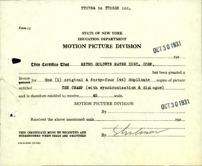 "The Champ" motion picture case file