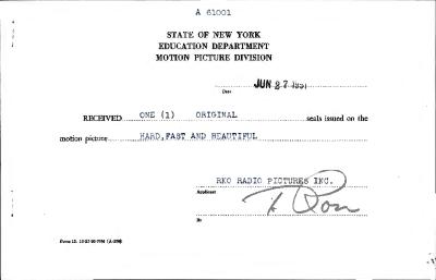 "Hard, Fast and Beautiful" motion picture case file