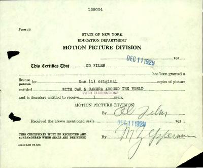 "With Car and Camera Around the World" motion picture case file