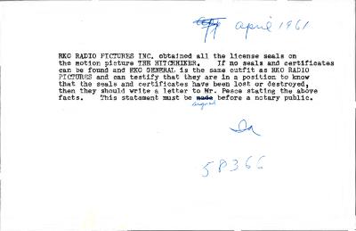 "The Hitch-Hiker" motion picture case file