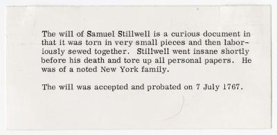 Probated will of Samuel Stilwell or Stillwell, 1767