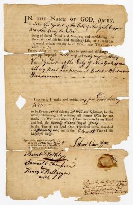 Probated will of John Van Zandt, 1773