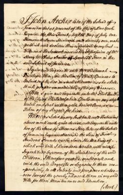 Probated will of John Archer, 1771