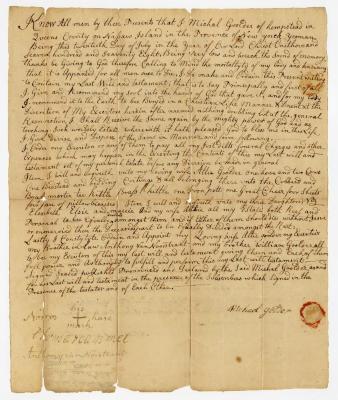 Probated will of Michael Golder, 1780